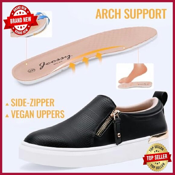 Women's Slip-On Sneakers with Arch Support & Side Zipper - Picture 7 of 8